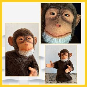 Vintage German Monkey Hand Puppet – Hermann Style 1950s–60s Mohair Plush